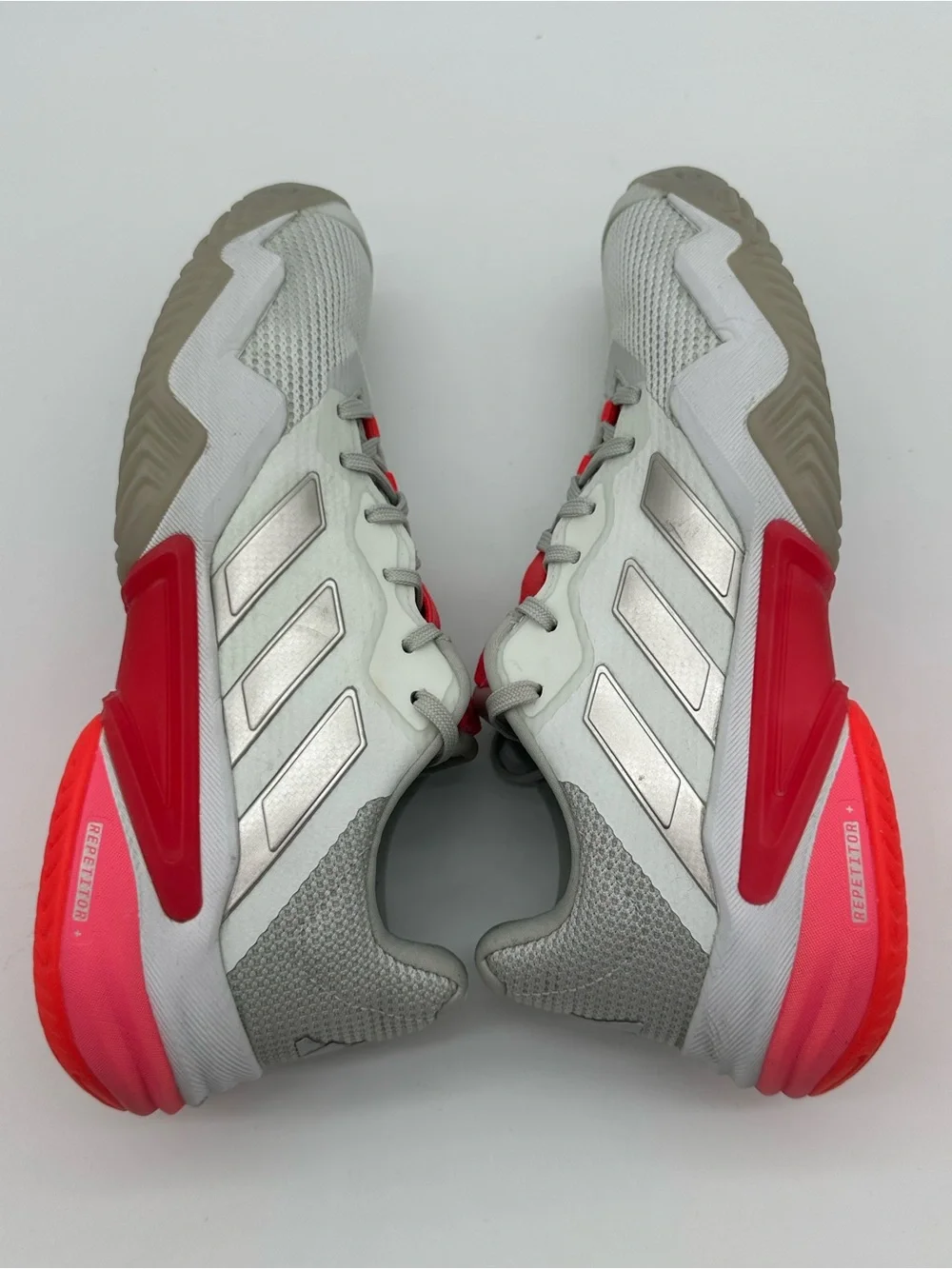 adidas Barricade Light Gray and Coral Court Shoes - Picture 7 of 10